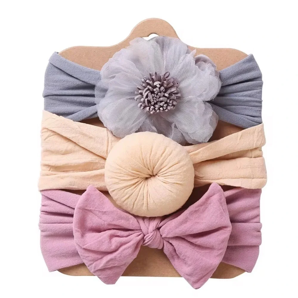 Kids Headband Set - Gray, Cream, Pink